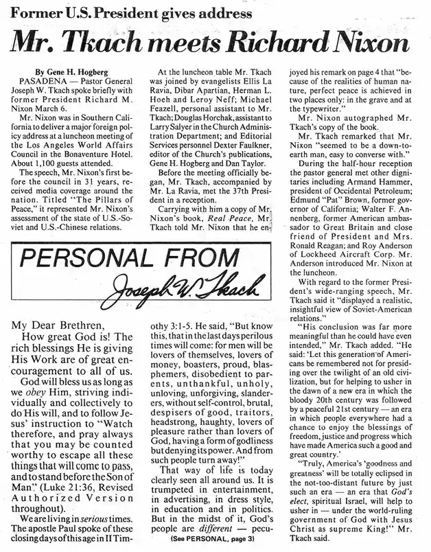 Tkach meets Nixon-WN, 24 March 1986, p.1